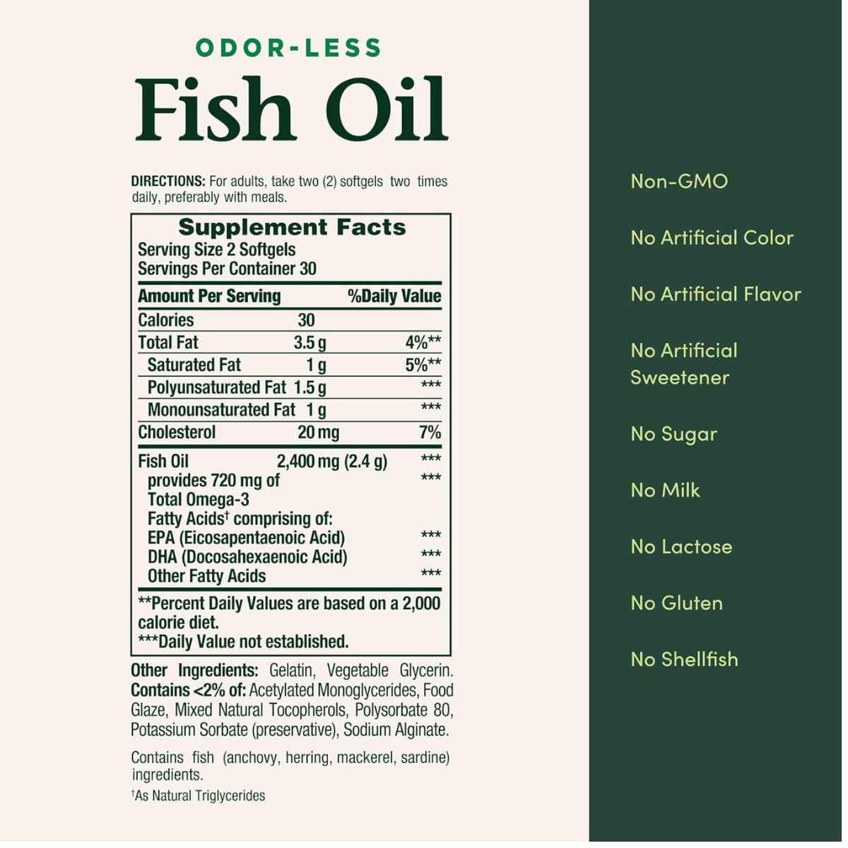 Etiqueta de información suplementaria de Nature’s Bounty aceite de pescado Omega-3 1200 mg, presentación de 60 cápsulas blandas