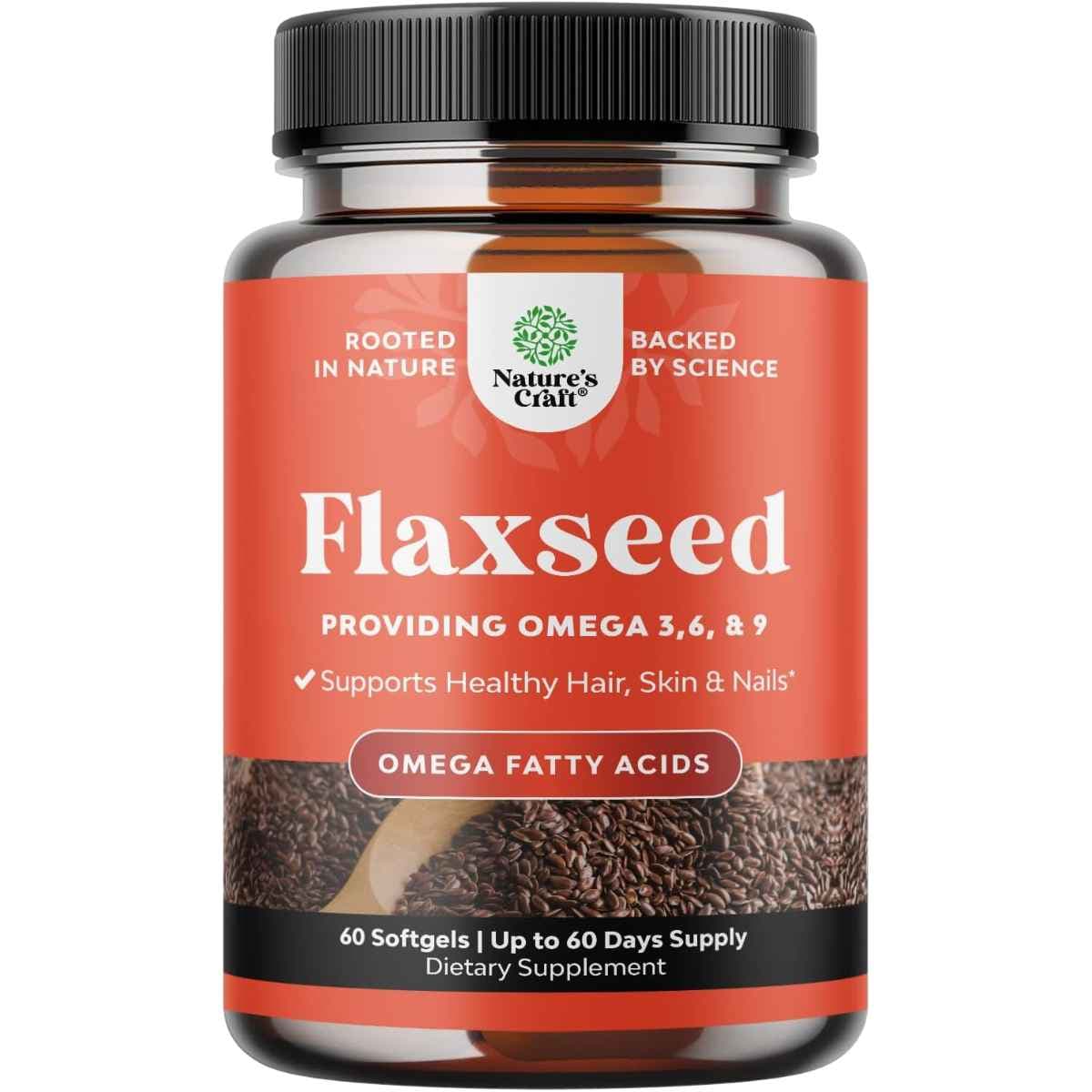 Frasco de suplemento Nature's Craft Aceite de Linaza 60 cápsulas blandas