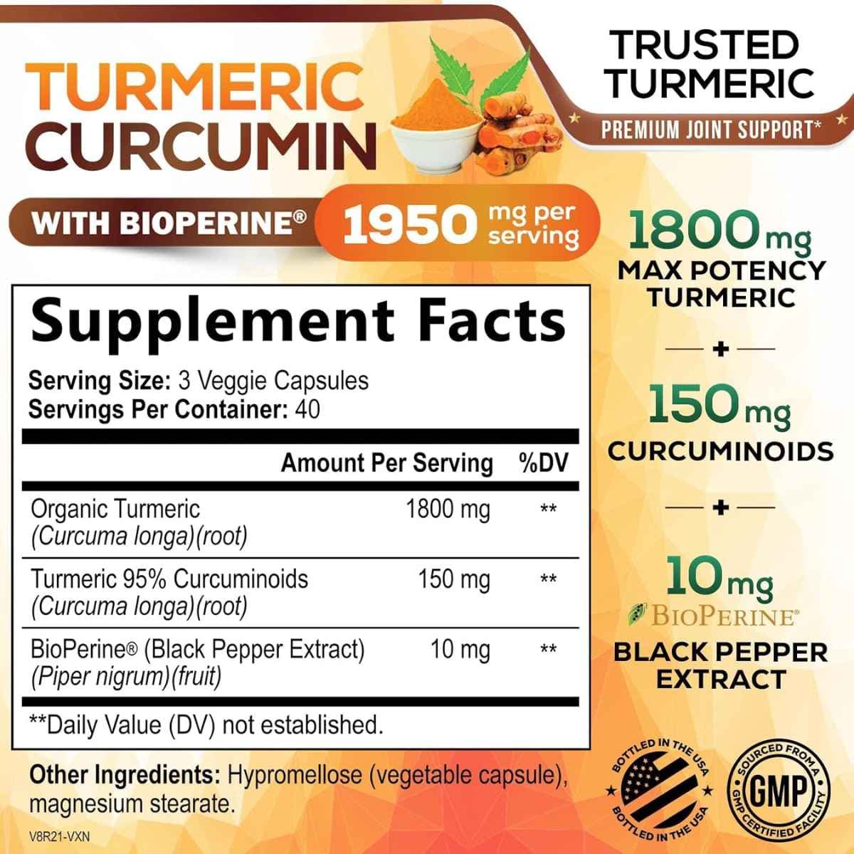 Tabla nutricional del suplemento Nature's Nutrition Cúrcuma 120 cápsulas