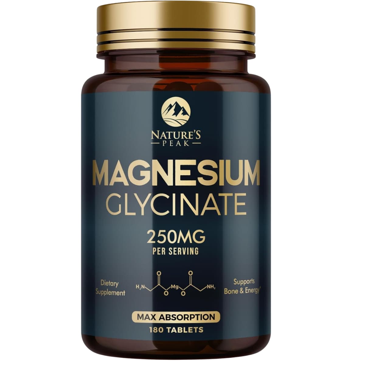 Frasco de glicinato de magnesio Nature’s Peak de 180 tabletas