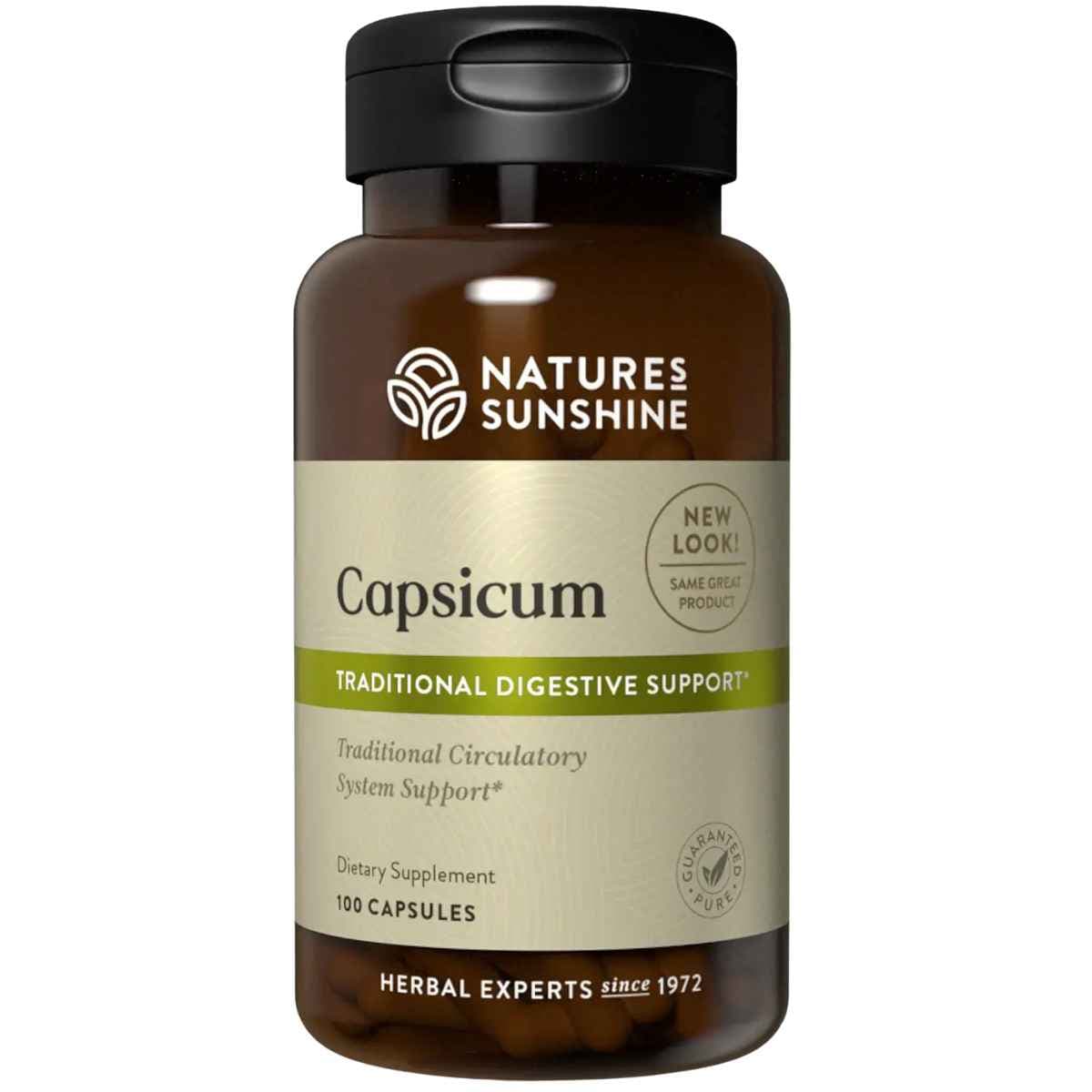 Frasco de suplemento Nature's Sunshine Cayena 490 mg 100 cápsulas