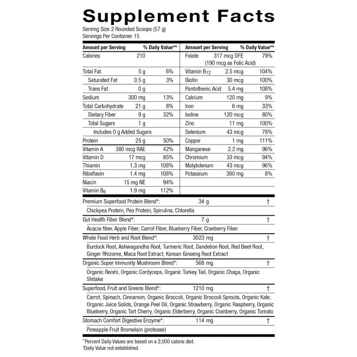 Etiqueta Supplement Facts de Nature’s Sunshine Power Meal sabor vainilla
