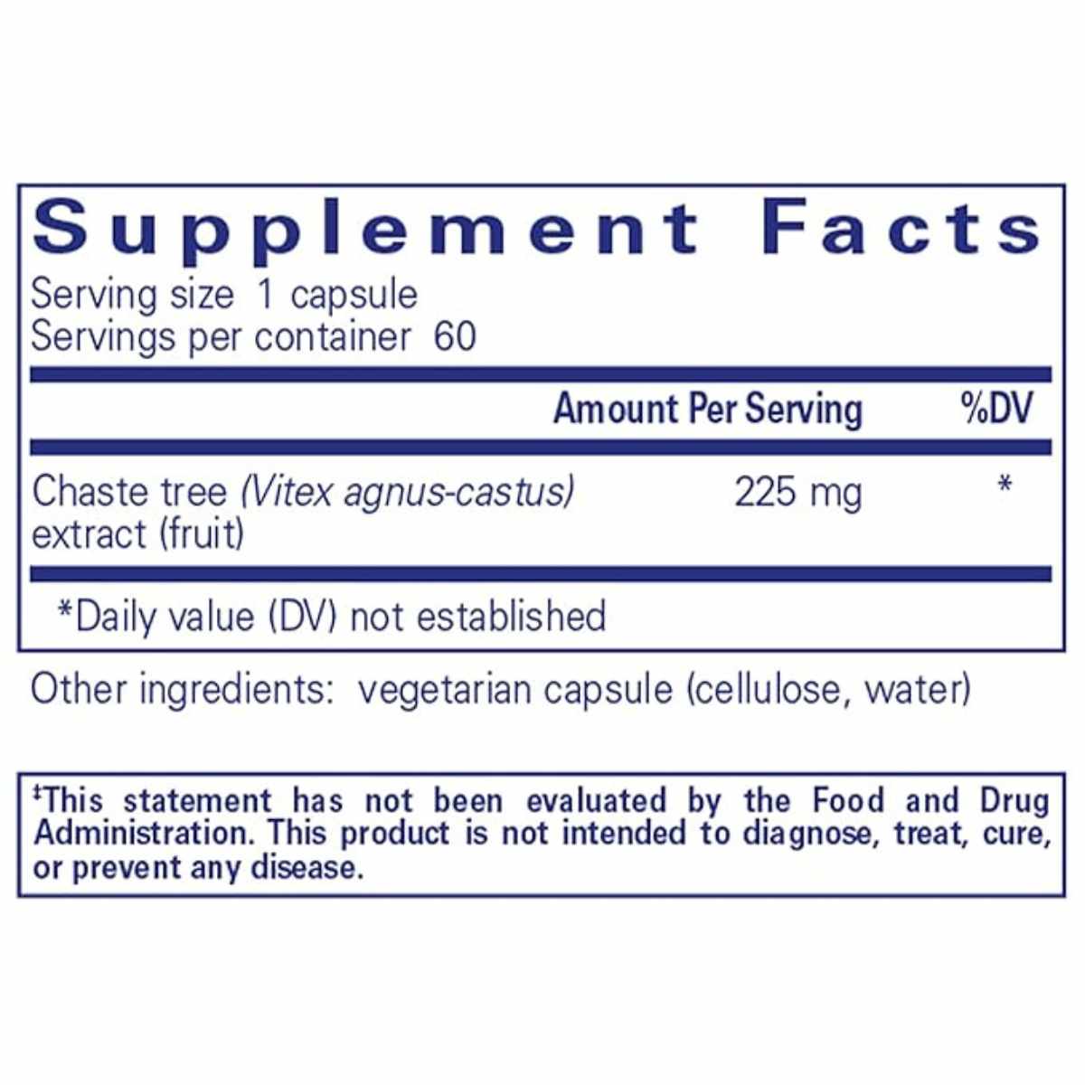 ingredientes y porciones de Pure Encapsulations Vitex - 60 Cápsulas Vegetarianas