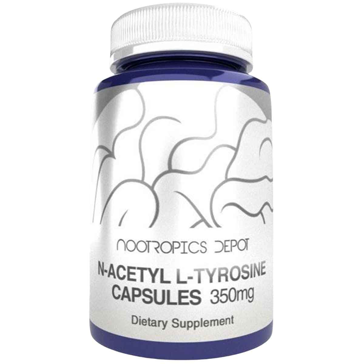Frasco de suplemento Nootropics Depot N-Acetyl L-Tyrosine 240 cápsulas