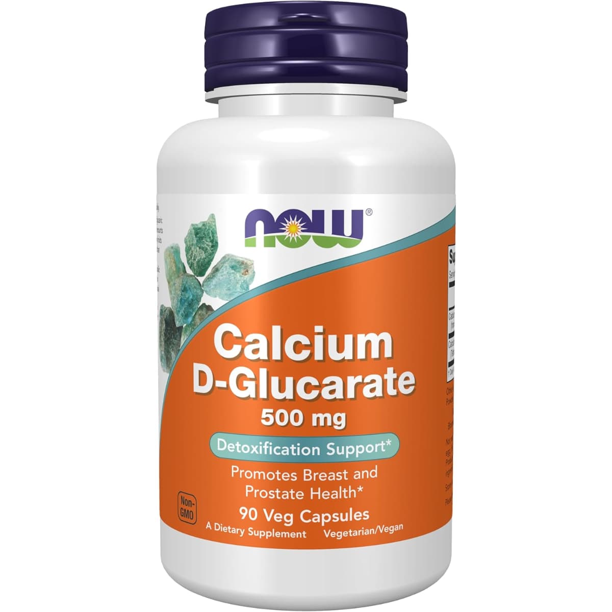 Frasco de suplemento NOW Foods Calcio D-Glucarato 500 mg 90 cápsulas veganas