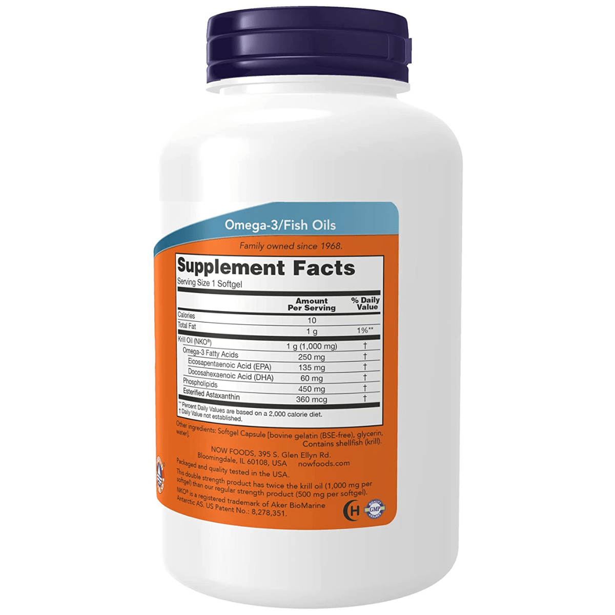 Etiqueta Supplement Facts de Now Foods Krill 1000 en presentación de 120 cápsulas blandas