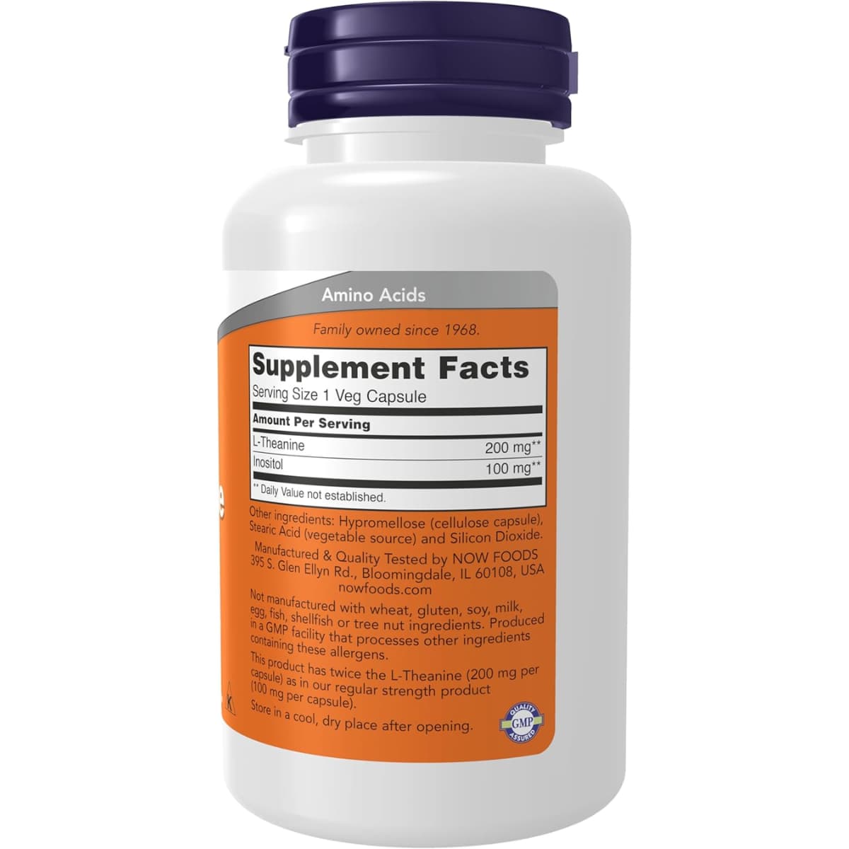 Tabla nutricional del suplemento NOW Foods L-Teanina 200 mg 120 cápsulas