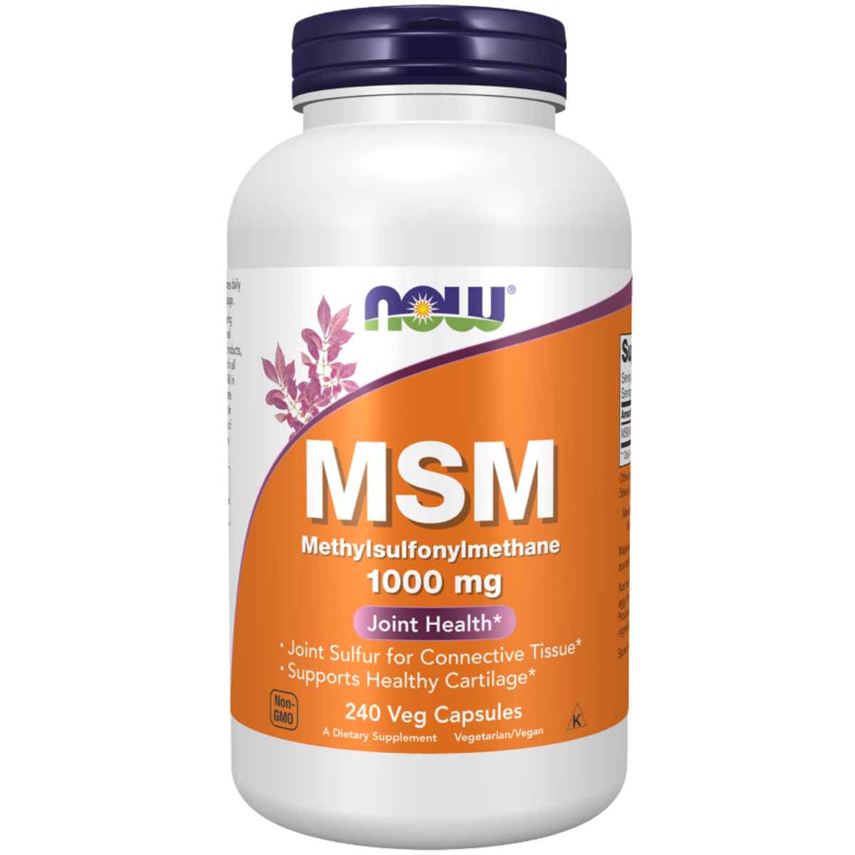 Frasco de suplemento Now Foods MSM 240 cápsulas vegetales