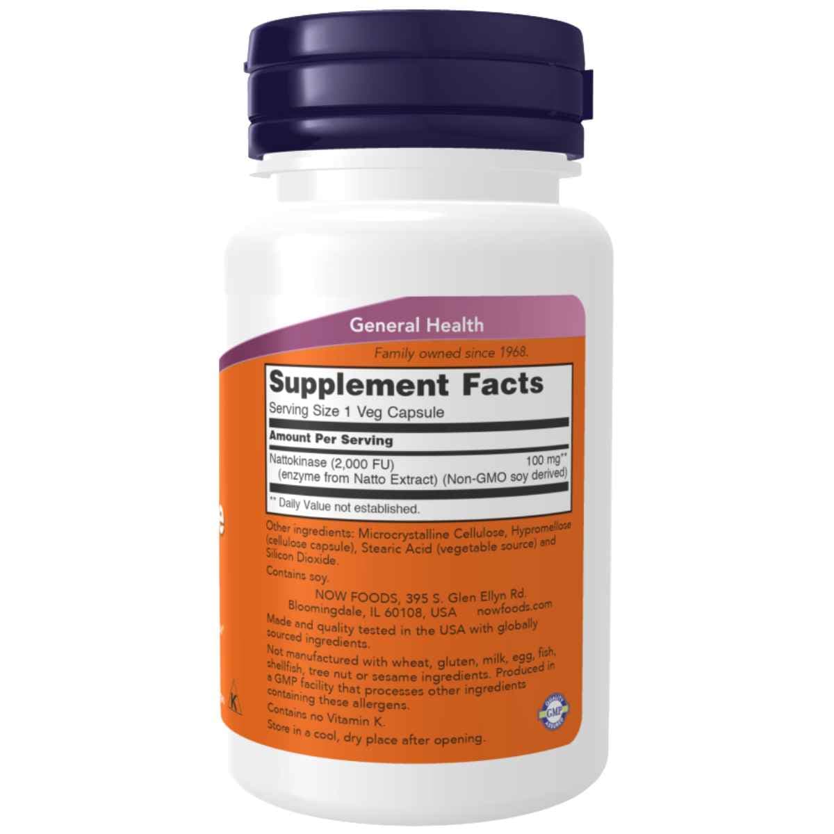 Tabla nutricional del suplemento NOW Foods Natoquinasa 100 mg 60 Cápsulas Vegetales
