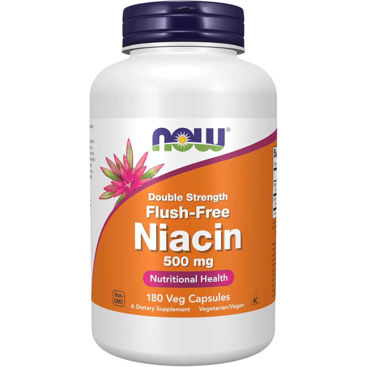 Frasco de suplemento Now Foods Niacina Flush-Free 180 cápsulas vegetales