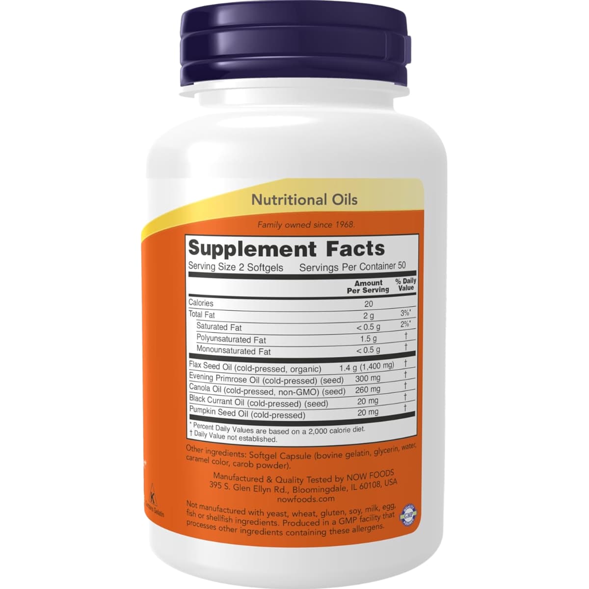 Tabla nutricional del suplemento Now Foods Omega 3-6-9 1000 mg 100 cápsulas blandas