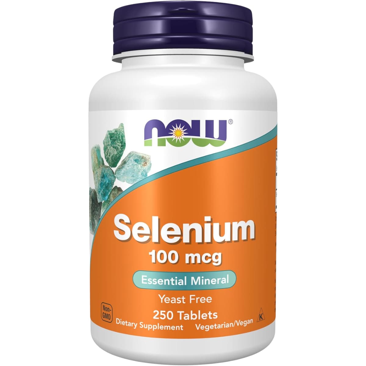 Frasco de suplemento Now Foods Selenio 100 mcg 250 tabletas