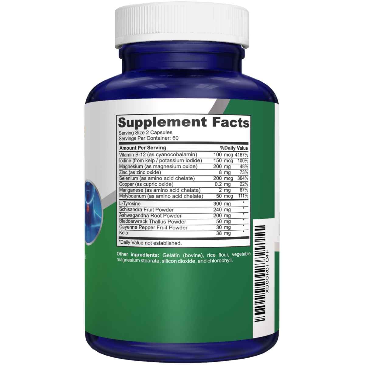 Tabla nutricional del suplemento NusaPure Soporte de Tiroides 120 cápsulas
