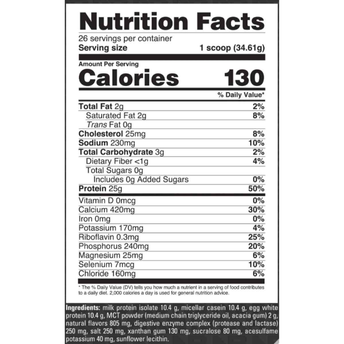 Nutrition Facts NutraBio Signature Protein vainilla cremosa