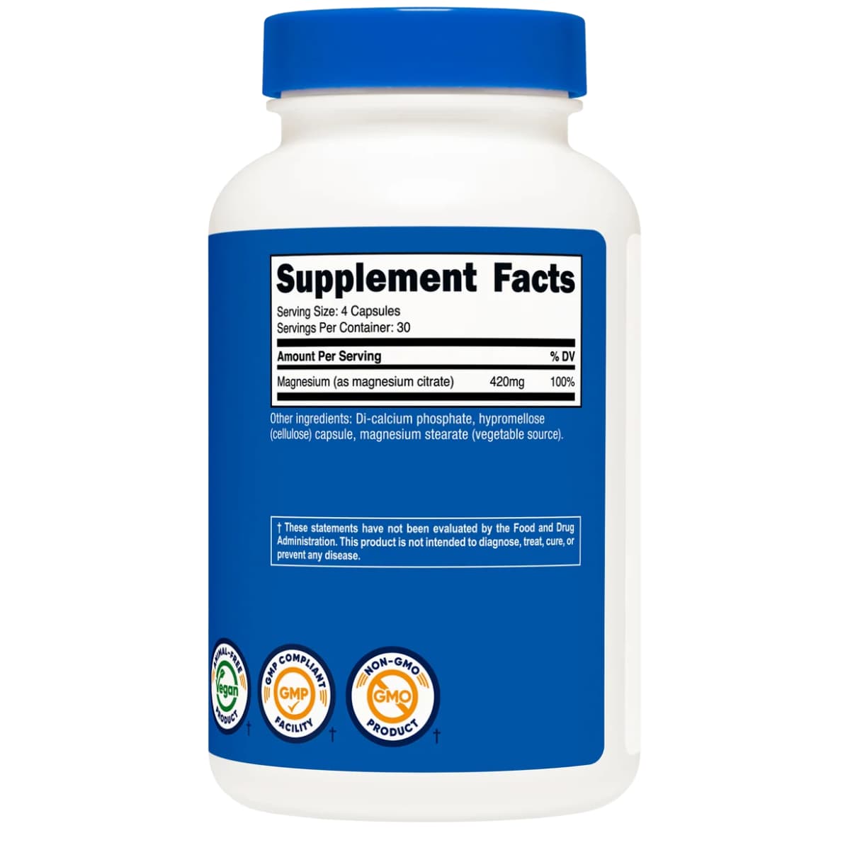 Tabla nutricional del suplemento Nutricost Citrato de Magnesio 420 mg 120 Cápsulas