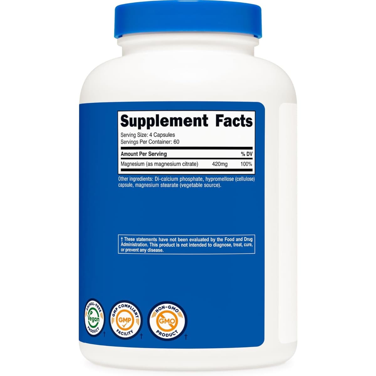 Tabla nutricional del suplemento Nutricost Citrato de Magnesio 420 mg 240 Cápsulas