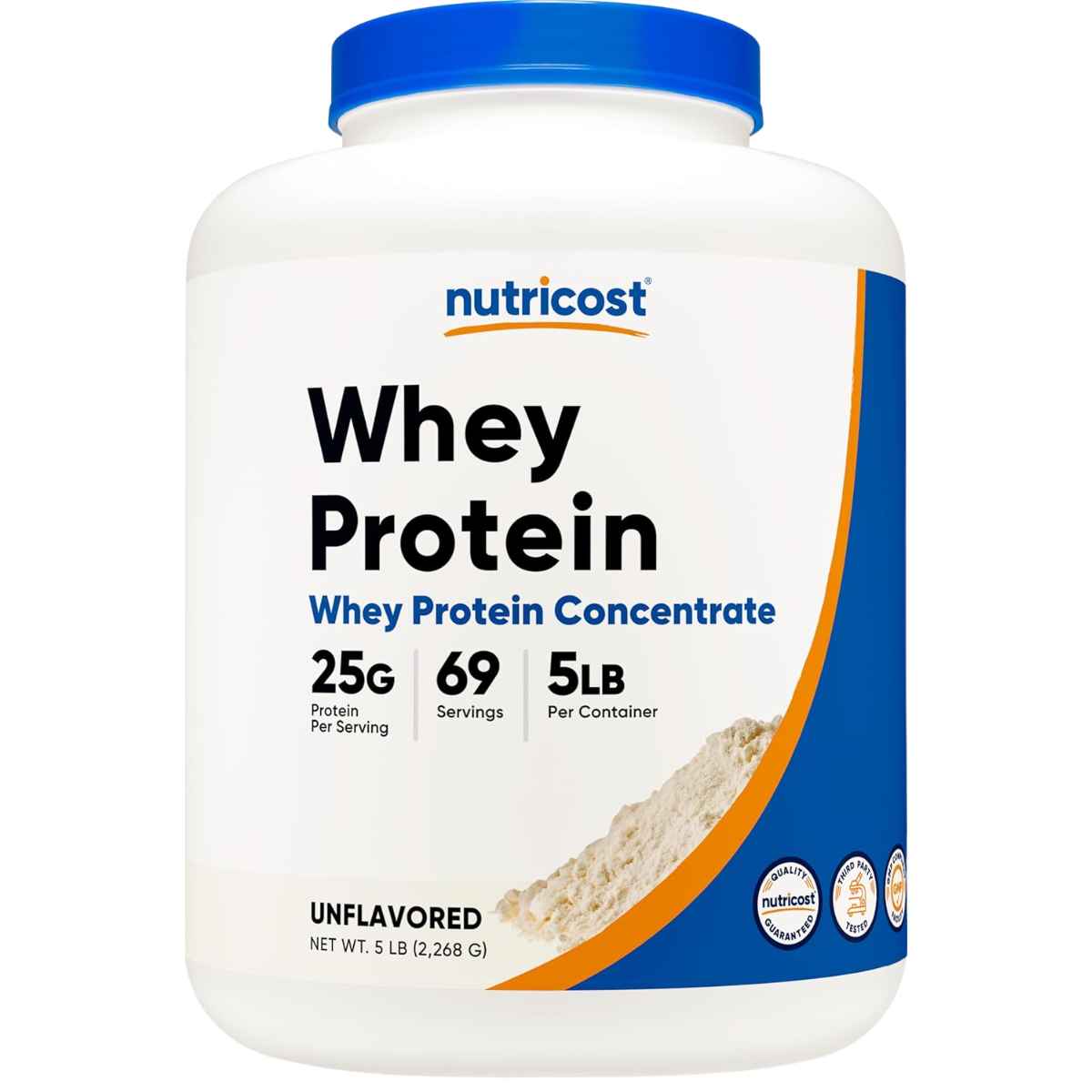 Frasco de suplemento Nutricost Concentrado de Proteína de Suero sin sabor 25g Proteína 5 lbs