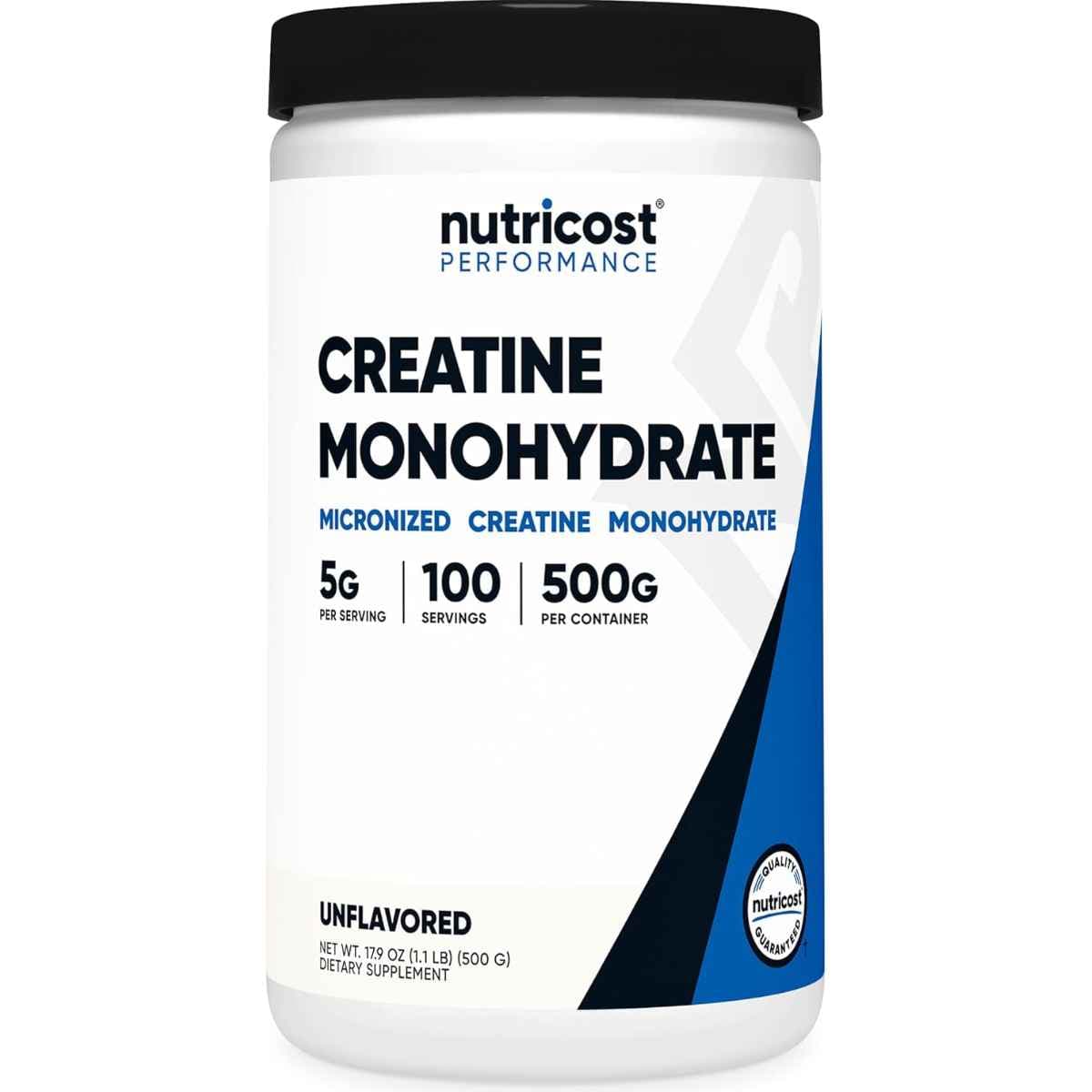 Frasco de Nutricost creatina monohidratada micronizada sin sabor de 500 g