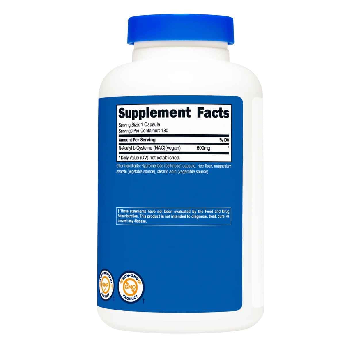 Tabla nutricional del suplemento Nutricost N-Acetil L-Cisteína (NAC) 180 cápsulas vegetales