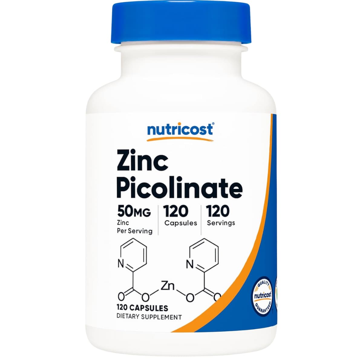 Frasco de suplemento Nutricost Picolinato de Zinc 50 mg 120 cápsulas