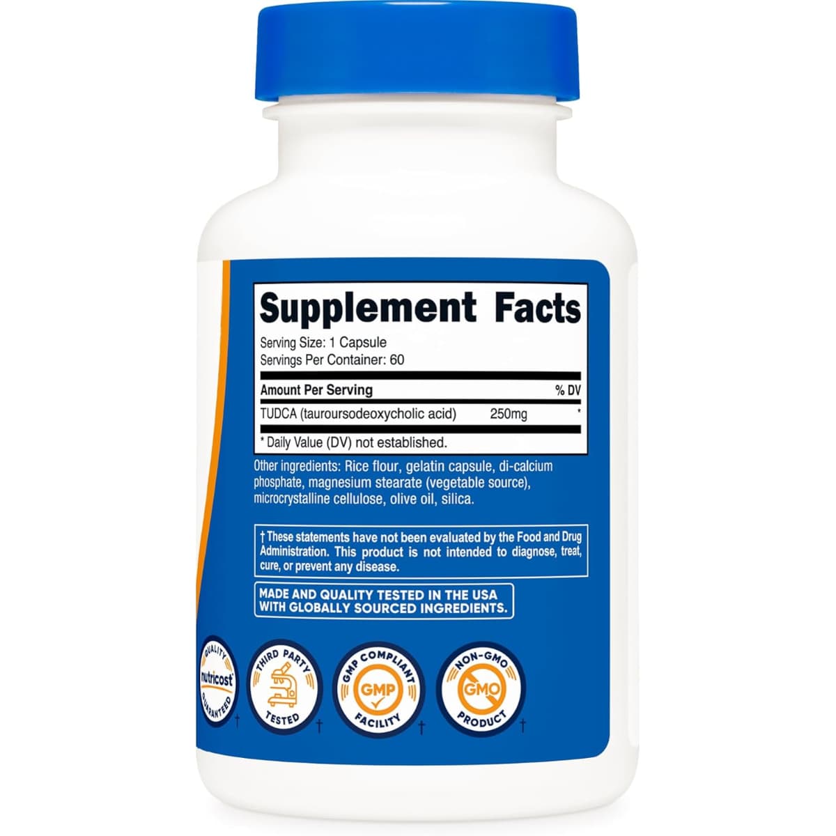 Tabla nutricional del suplemento Nutricost TUDCA 250 mg 60 cápsulas