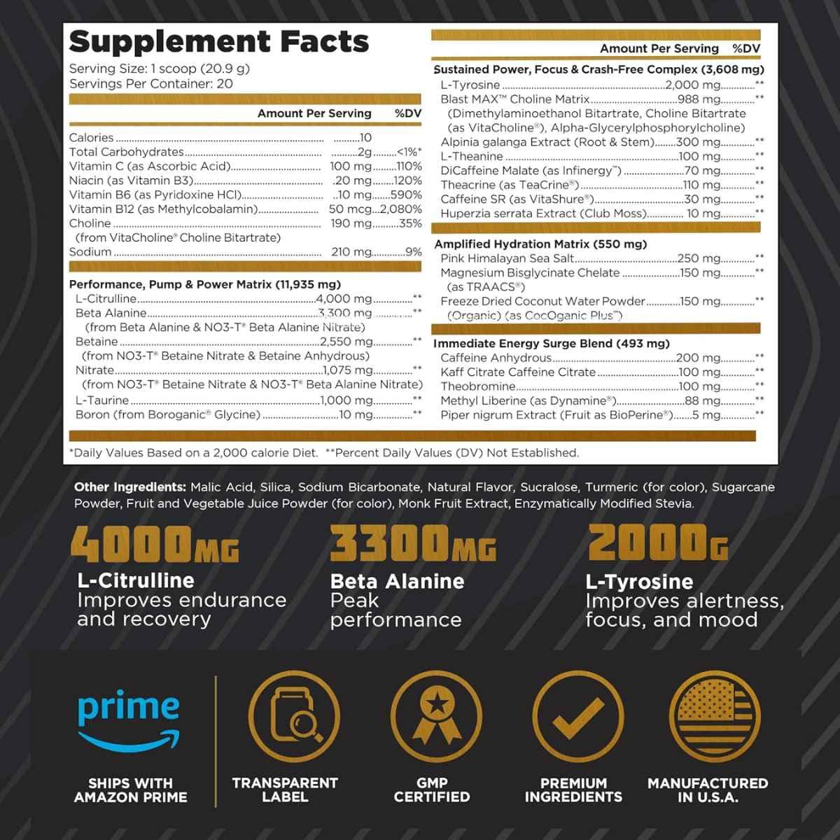 Tabla nutricional del suplemento Old School Labs Pre-Entrenamiento Avanzado Mango Margarita 418 g