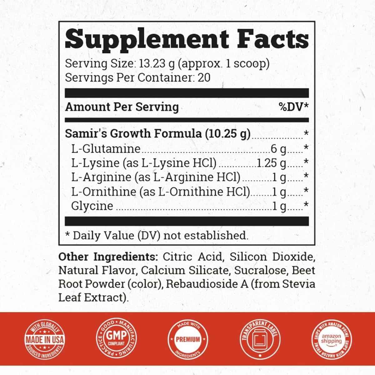 Tabla nutricional del suplemento Old School Labs Replica GH Caramelo de Sandía 264 Gramos