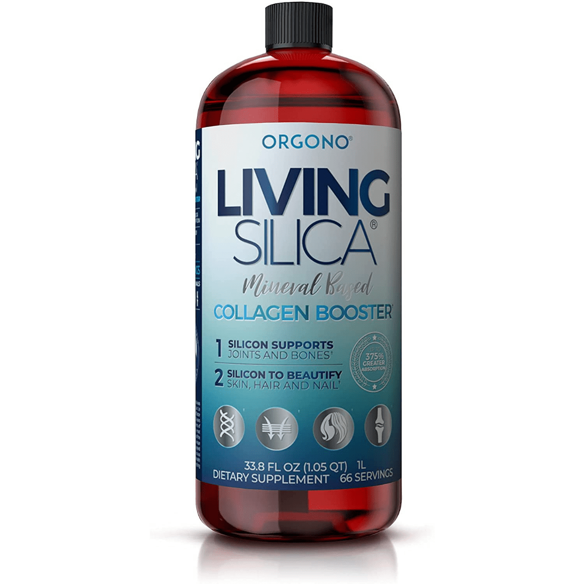 Frasco de silicio líquido Living Silica de la marca Orgono, presentación de 1 litro