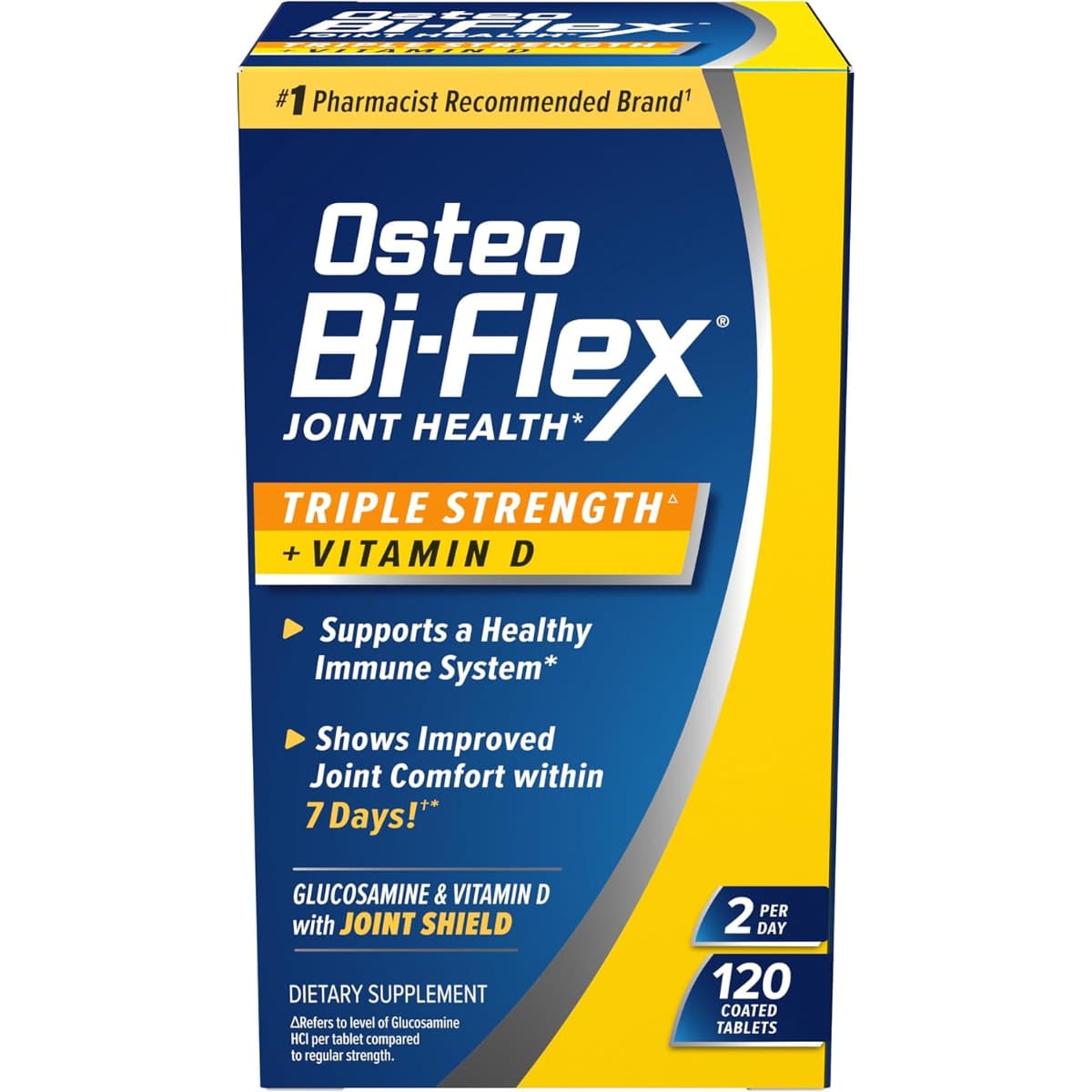 Frasco de suplemento Osteo Bi-Flex Glucosamina HCl y Vitamina D3 1500 mg 120 tabletas