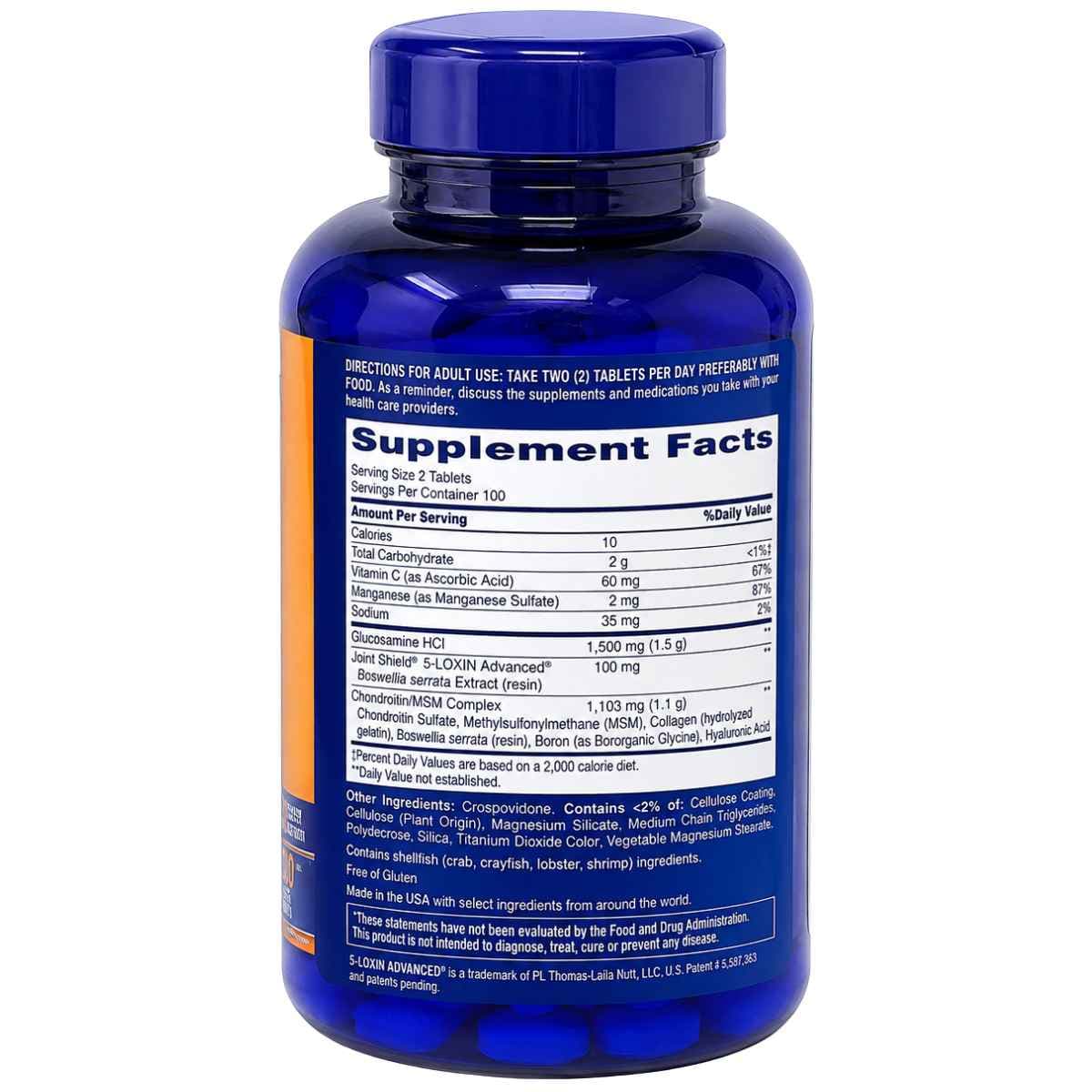 Etiqueta posterior Osteo Bi-Flex Triple Strength de 200 tabletas, información nutricional, ingredientes y modo de uso