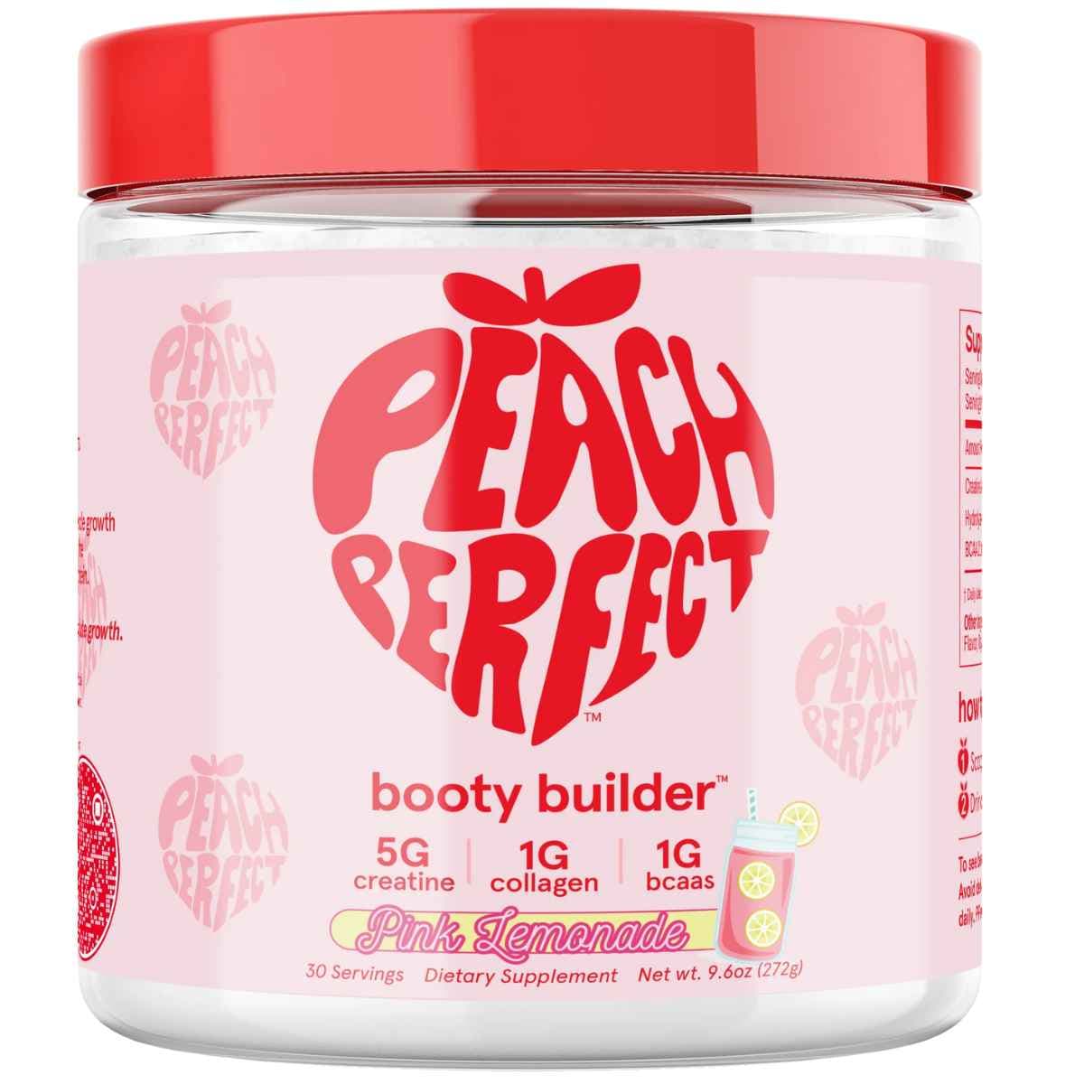 Frasco de suplemento Peach Perfect Creatina con Colágeno y BCAA Sabor Limonada Rosa 272 g