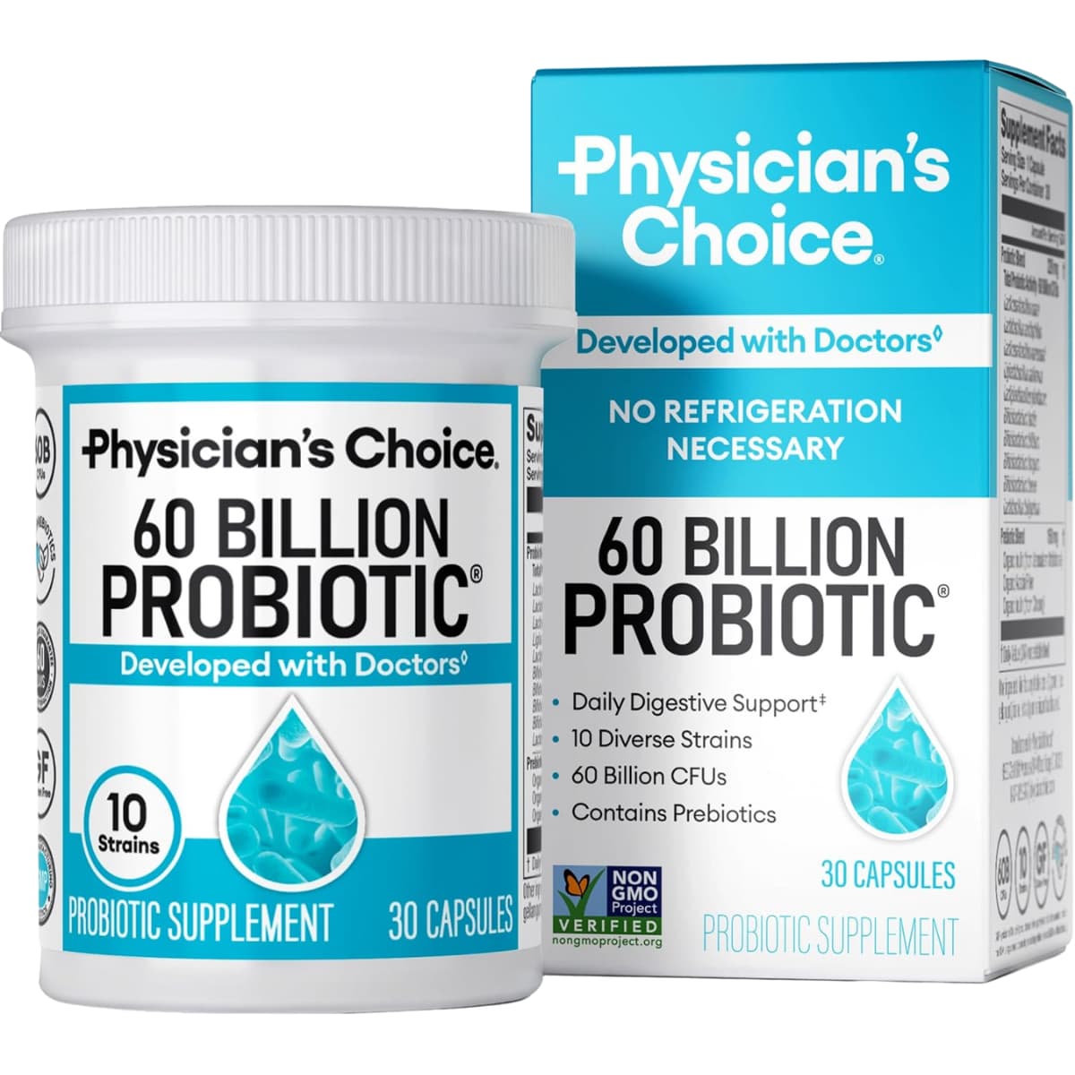 Frasco de suplemento Physician's Choice Probiótico 60 Billion 30 cápsulas