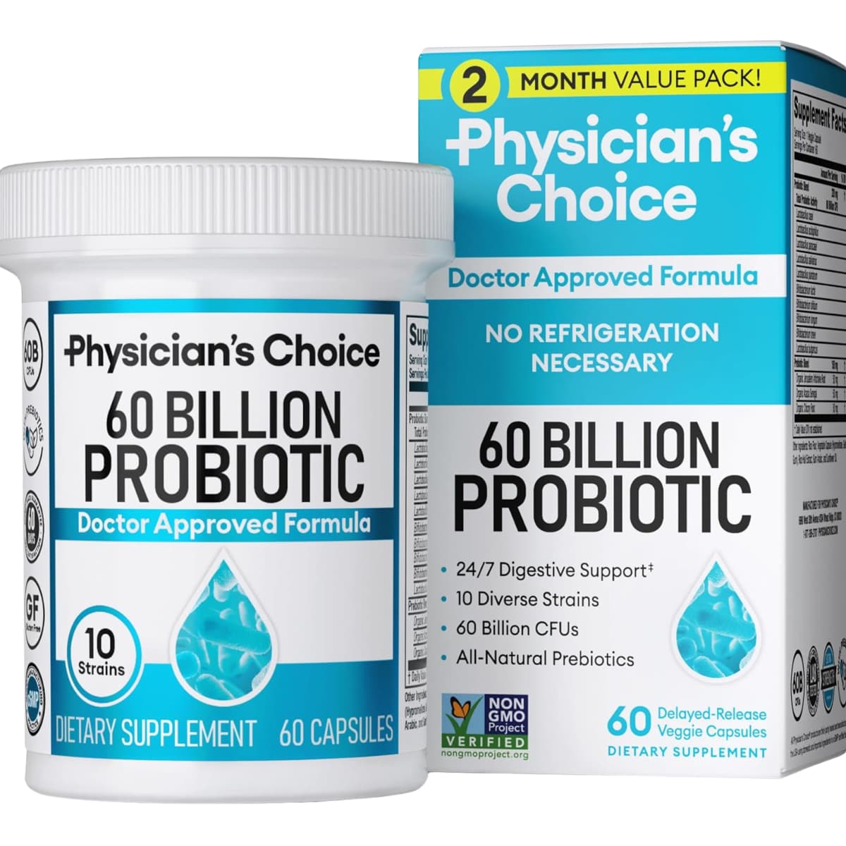 Frasco de suplemento Physician's Choice Probiótico 60 Billion 60 cápsulas
