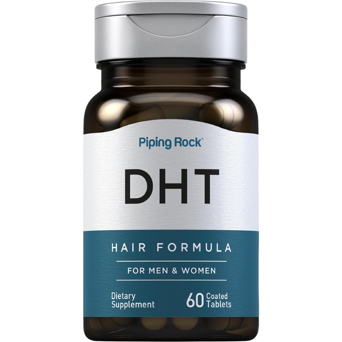 Frasco de suplemento Piping Rock DHT Hair Formula 60 tabletas