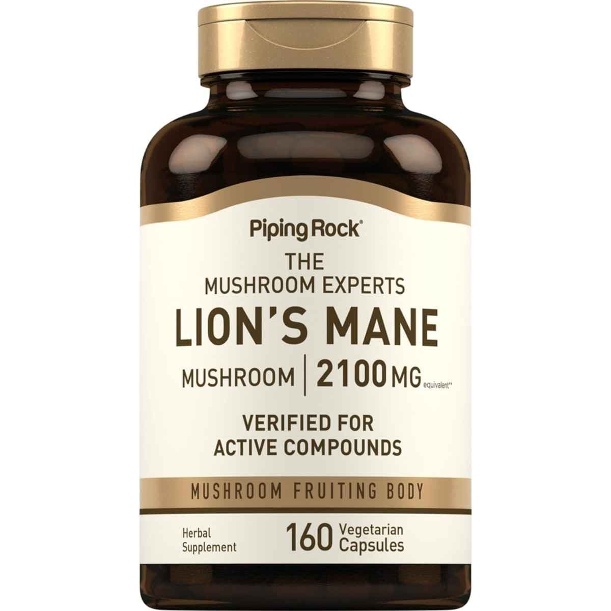 Frasco de suplemento Piping Rock Melena de León 2100 mg 160 cápsulas