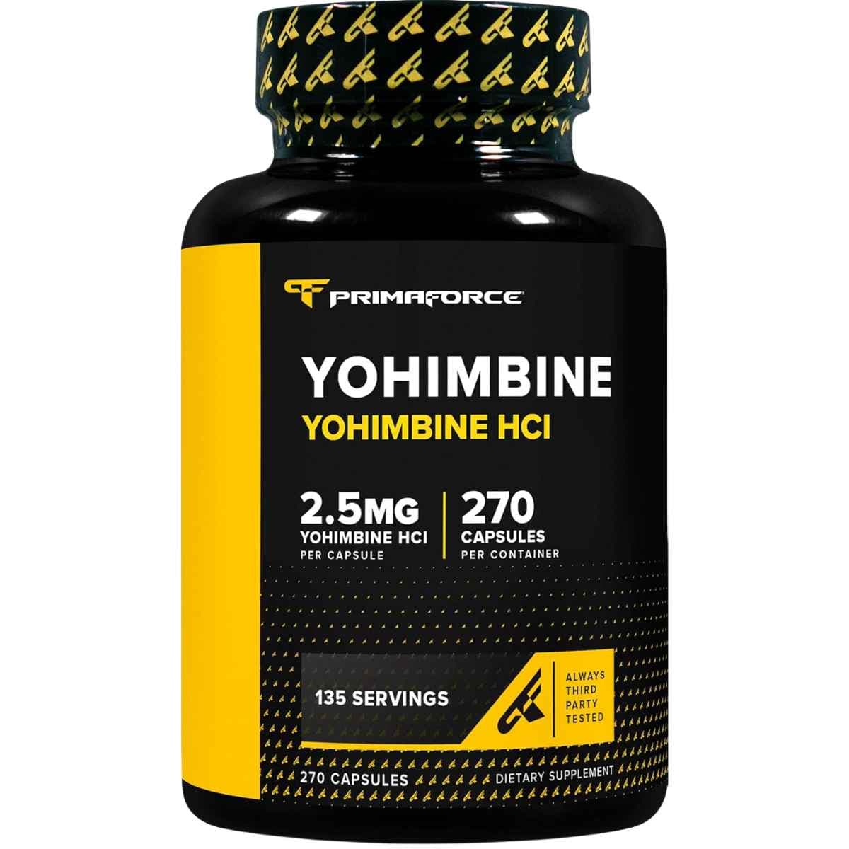 Frasco de suplemento PrimaForce Yohimbine HCl 5 mg 270 cápsulas