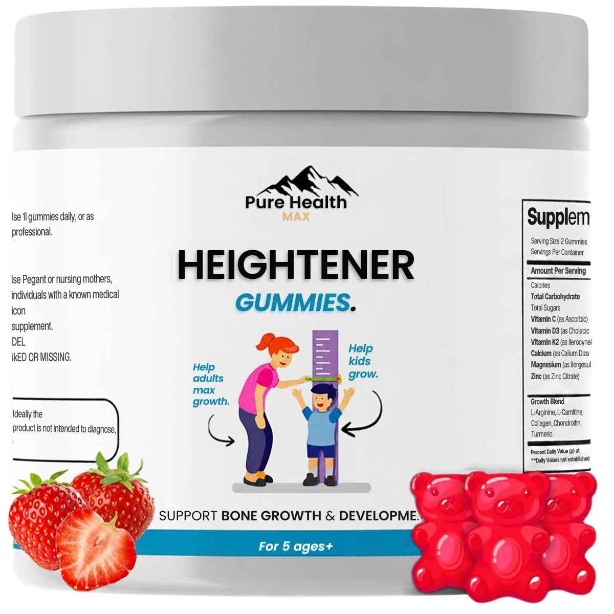 Pure Health Max Heightener Gummies sabor fresa, frasco de 60 gomitas