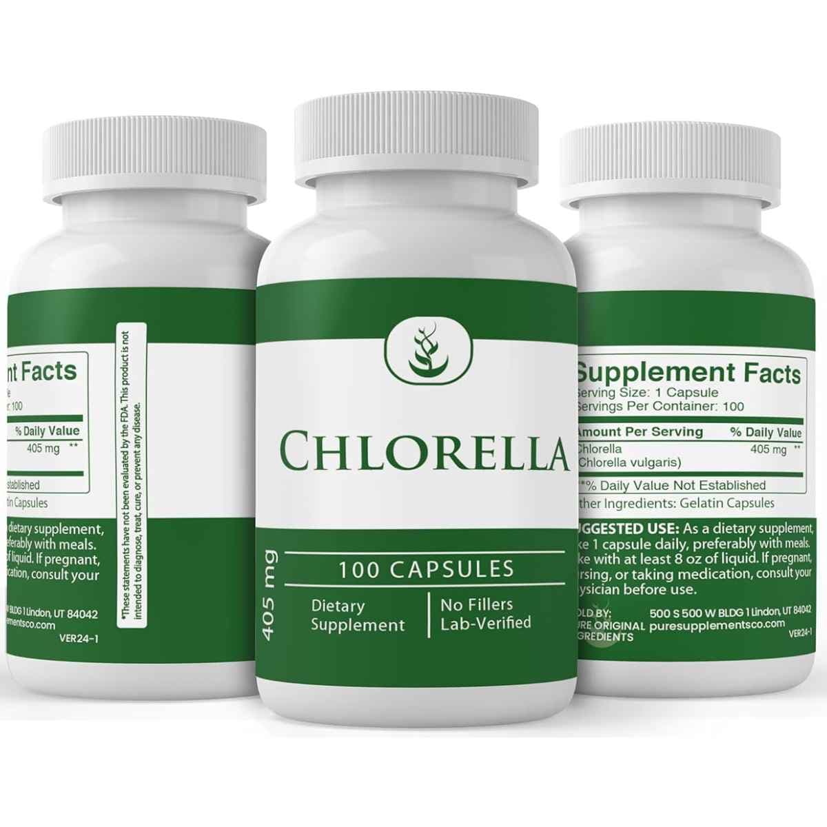 Tabla nutricional del suplemento Pure Original Ingredients Clorela 100 cápsulas