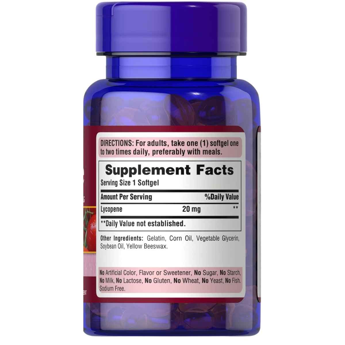 Tabla nutricional del suplemento Puritan's Pride Licopeno 60 Cápsulas Blandas