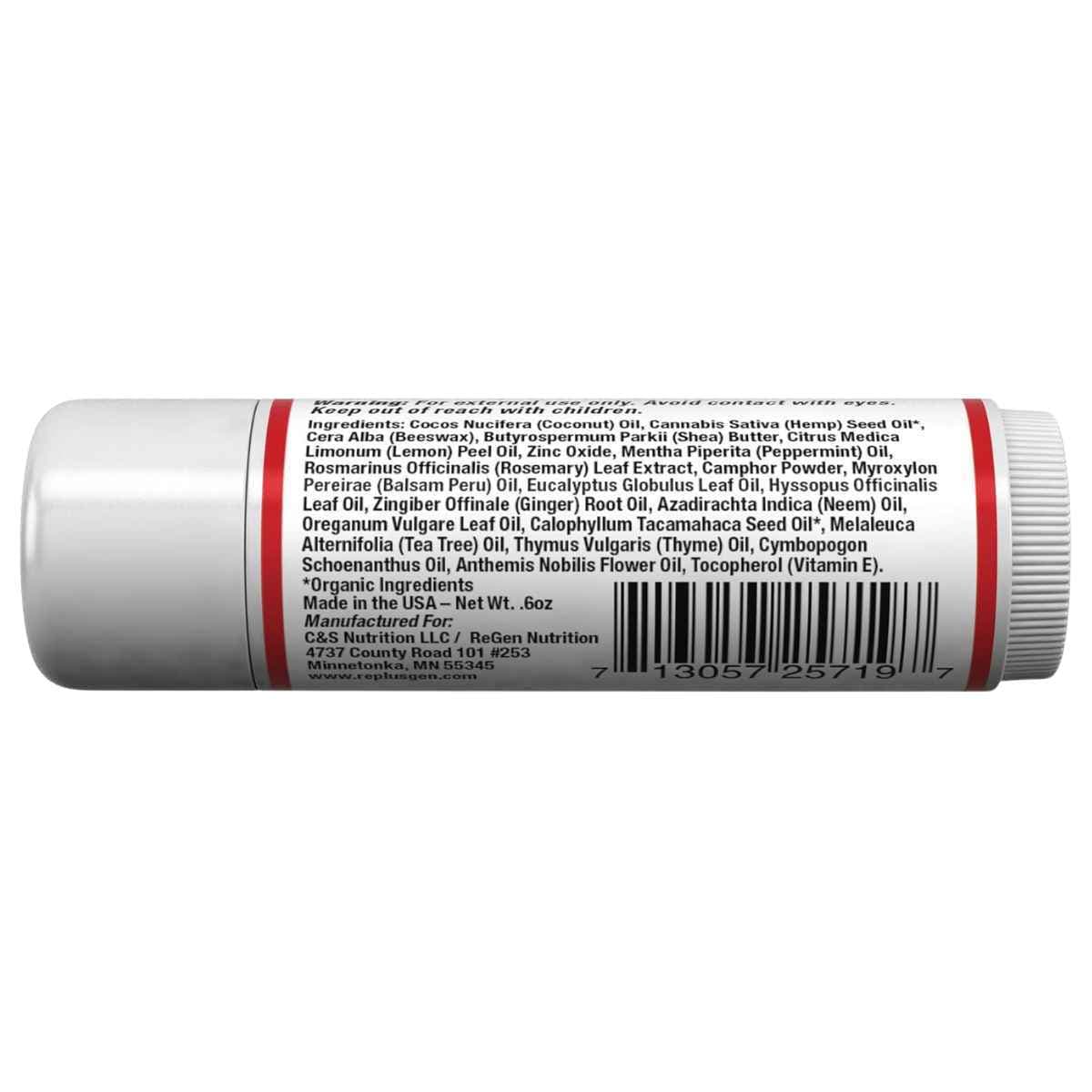 Lista de ingredientes del bálsamo Re+Gen Nutrition H-Stop 0.5 oz