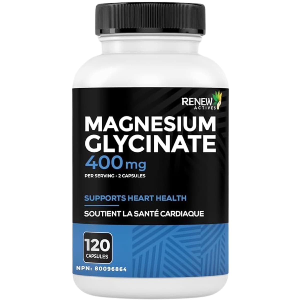 Frasco de glicinato de magnesio Renew Actives 400 mg de 120 cápsulas