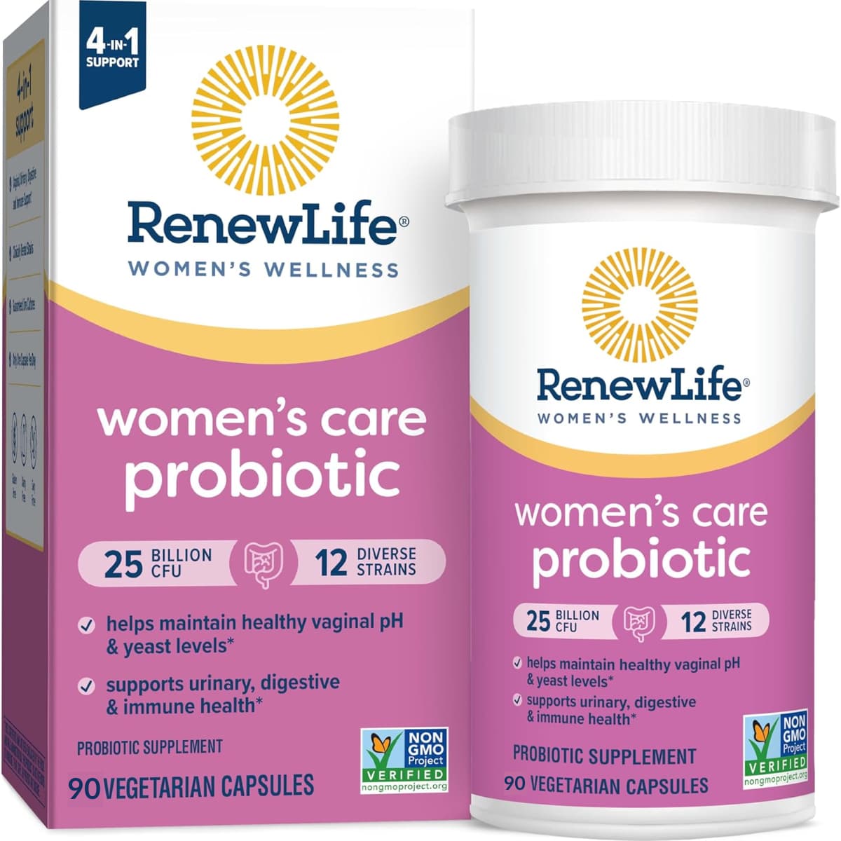 Frasco de suplemento Renew Life Probiótico para el Cuidado de la Mujer 90 cápsulas