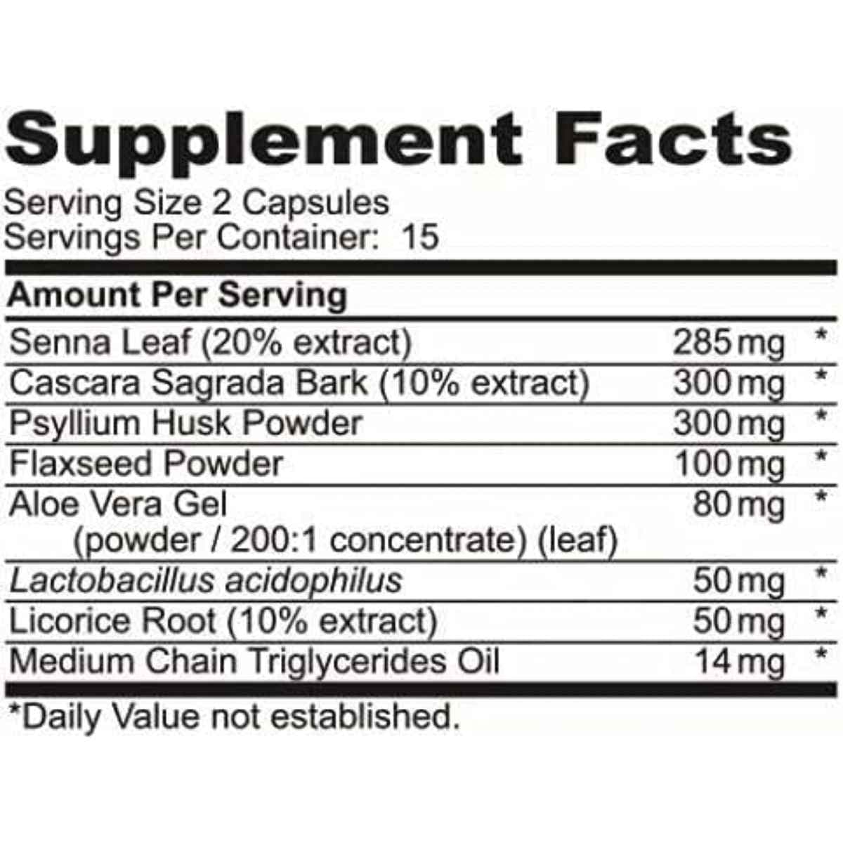 Tabla nutricional del suplemento Research Labs Fórmula Cleanse & Detox de 15 Días 30 Cápsulas