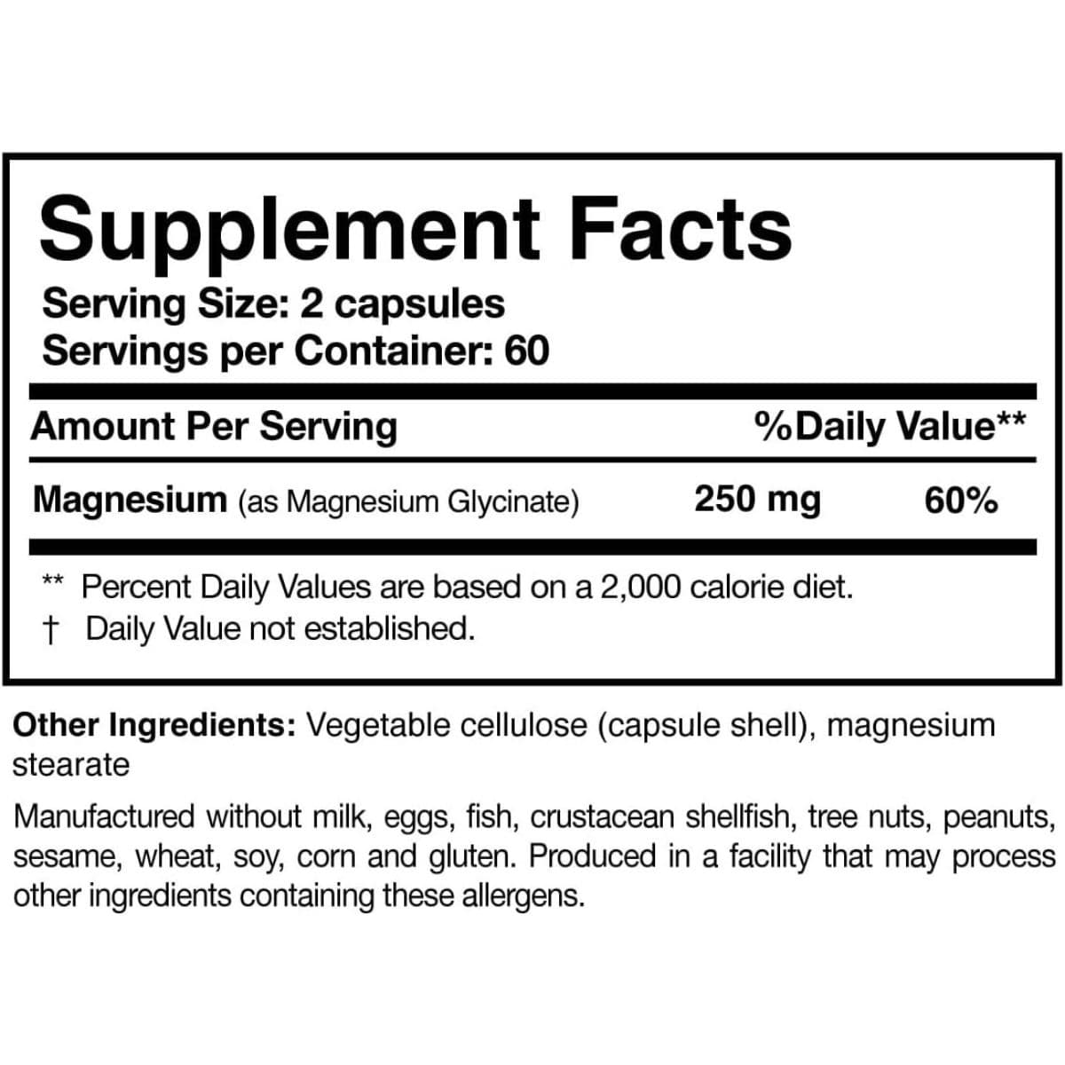 Etiqueta del suplemento Researched Nutritionals Magnesium Glycinate
