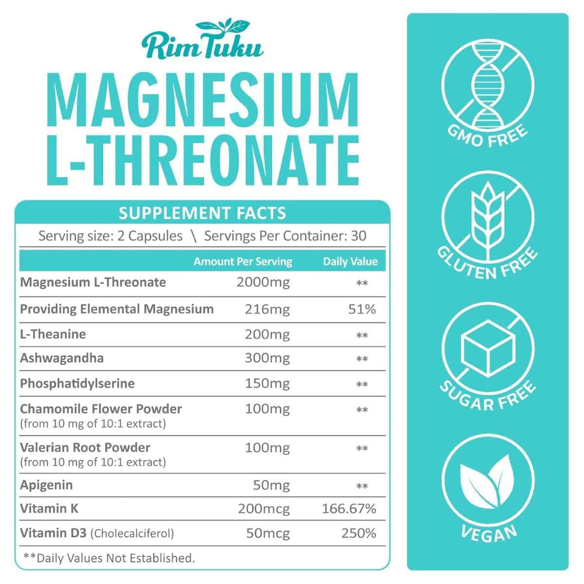 Información del suplemento RimTuku L-treonato de magnesio 216 mg por porción