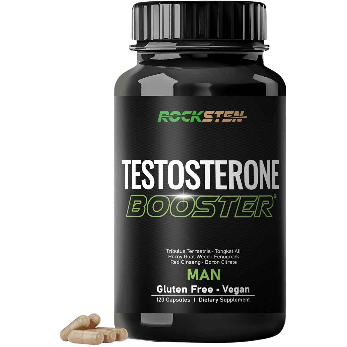 Frasco de suplemento Rocksten Fórmula de Apoyo Masculino 120 Cápsula