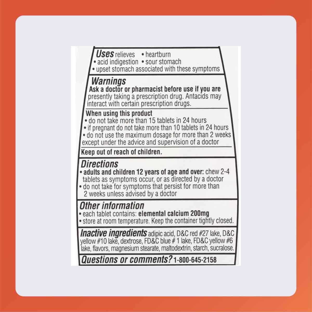 Tabla nutricional del suplemento Rugby Laboratories Carbonato de Calcio Fruit 150 tabletas