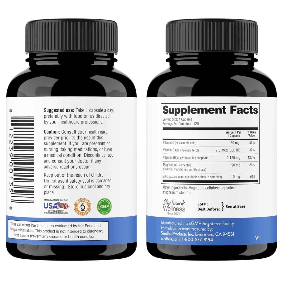 Información del suplemento Sandhu Nutrition glicinato de magnesio 120 cápsulas
