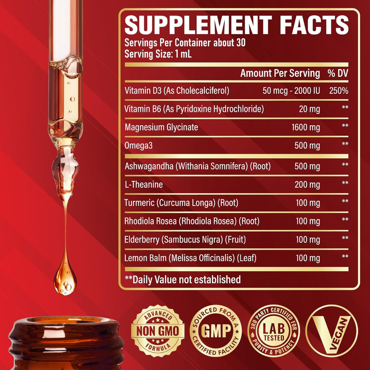 Información del suplemento de Satoomi glicinato de magnesio 10 en 1 en gotas, 30 ml.