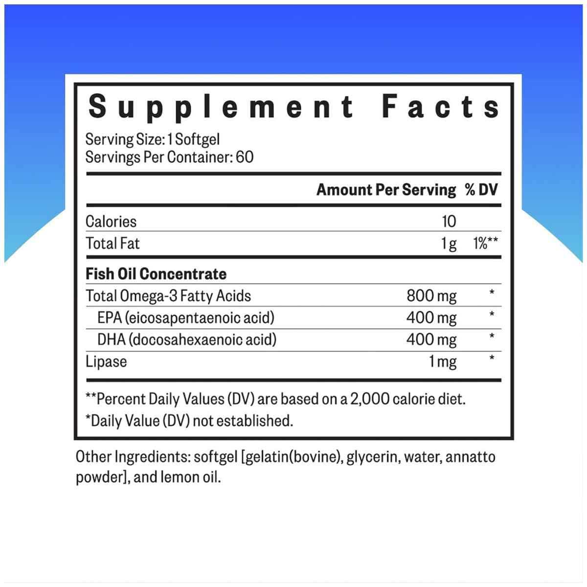 Información del suplemento Seeking Health Fish Oil omega 3 800 mg 60 cápsulas blandas